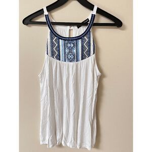 Kim & Cami Womens Embroidered Casual Sleeveless Peasant Blouse White Sz M
